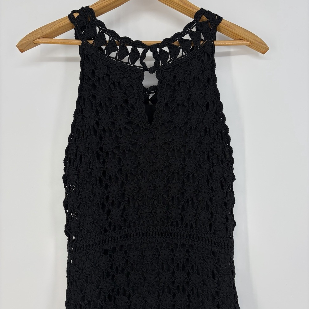 INC Silk Blend Crochet Knit Dress L Black Sleeveless Fairy Grunge Witchy Whimsig - Picture 10 of 12